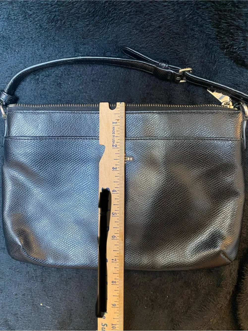 Coach Black Pebbled Leather Slim Crossbody with Gold Logo